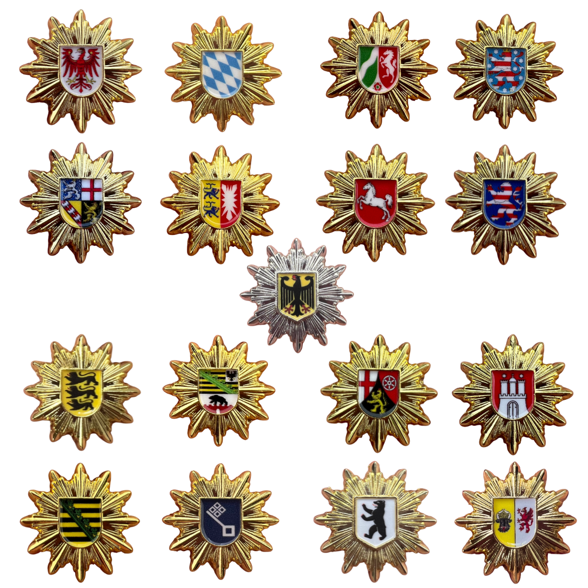 Ansteck-Pin Polizeistern Bundesländer + Bundespolizei