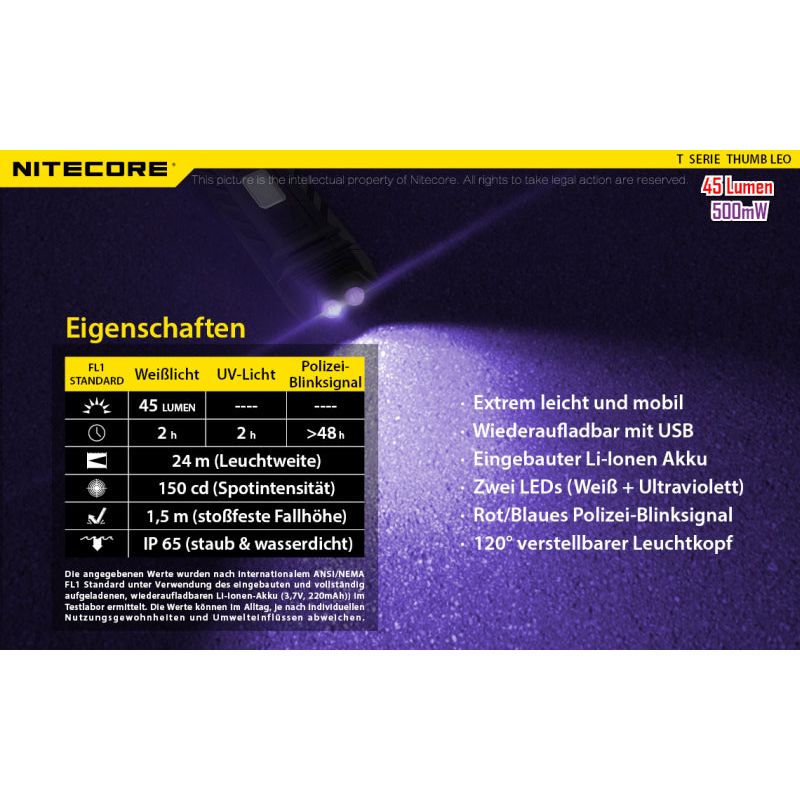 Nitecore Thumb UV - Cliplampe mit UV - Licht