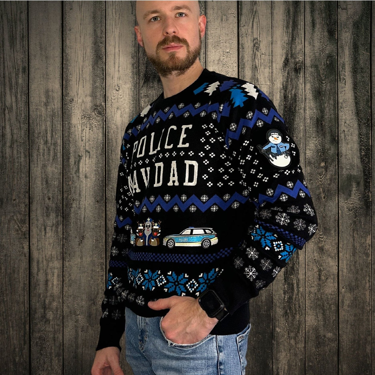 Police Navidad Xmas Sweater mit Patchklettfläche
