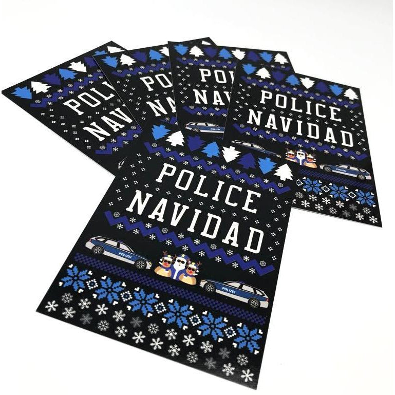Police Navidad blau 5er Set Weihnachtskarten - Polizeimemesshop