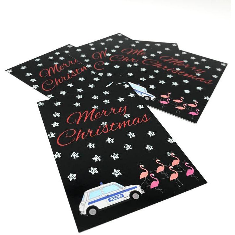 Flamingo Xmas 5er Set Weihnachtskarten - Polizeimemesshop