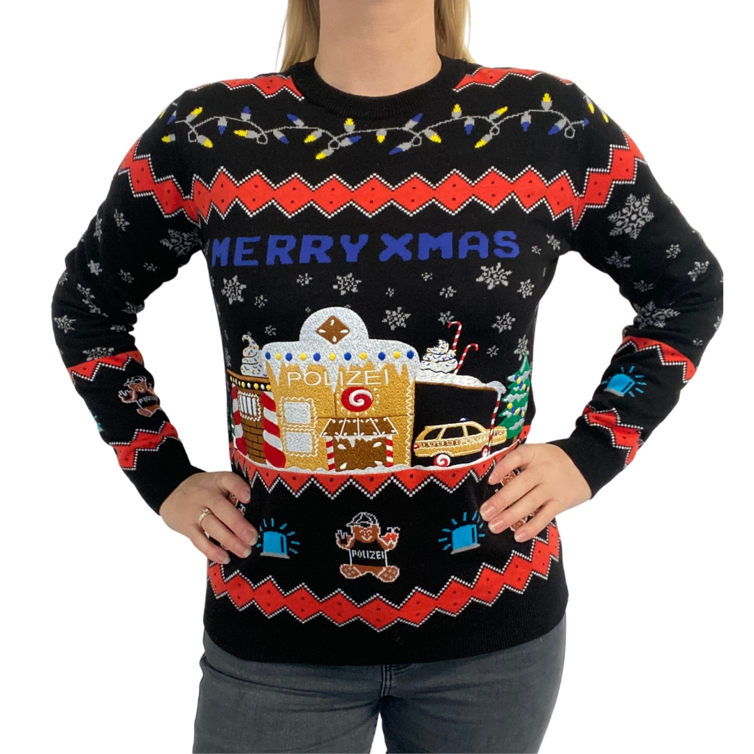 Police Gingerbreadhouse Xmas Sweater Unisex