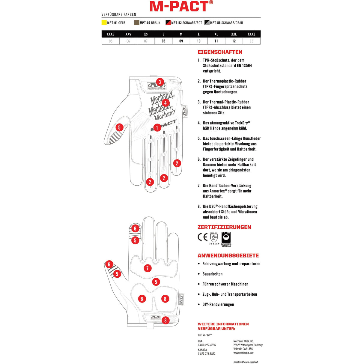 Mechanix Wear Handschuhe M-Pact Schwarz