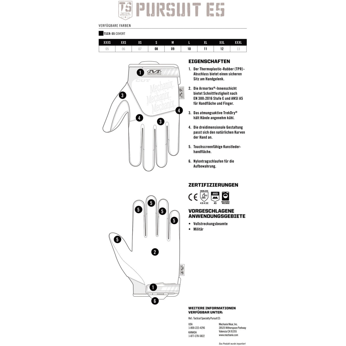 Mechanix Wear Tactical Pursuit D5 Schnittschutz-Handschuhe