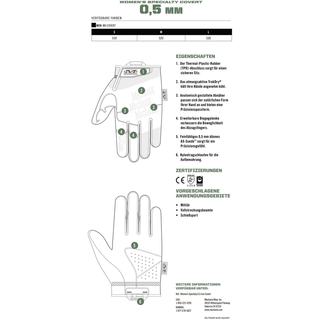 Mechanix Specialty 0.5mm Covert Women‘s Handschuhe