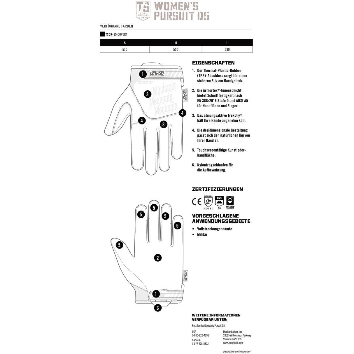 Mechanix PURSUIT D5 Women’s Schnittschutzhandschuhe