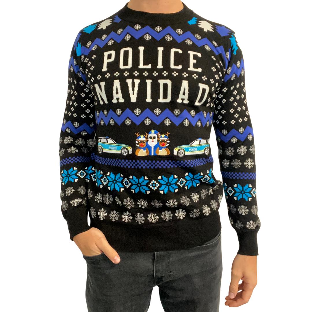 Police Navidad Xmas Sweater mit Patchklettfläche