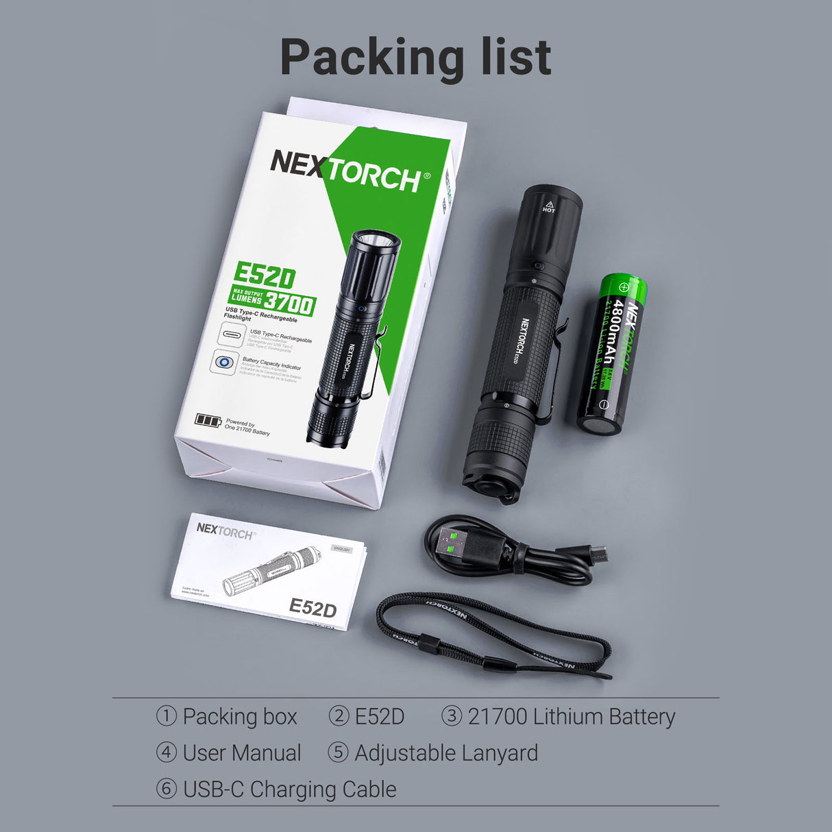 NEXTORCH E52D Outdoor LED-Taschenlampe mit 3700 Lumen und 21700 Akku