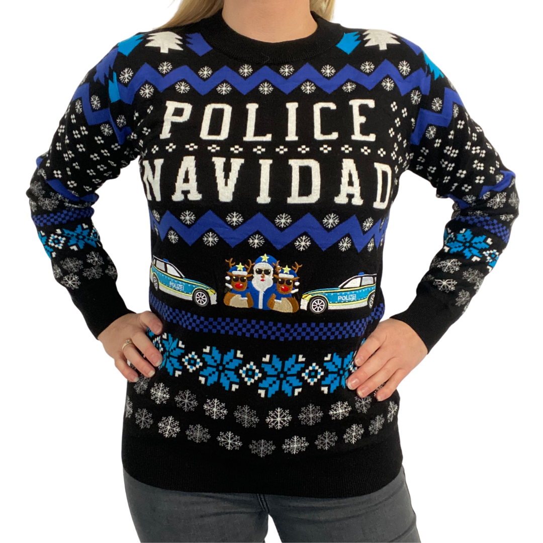 Police Navidad Xmas Sweater mit Patchklettfläche