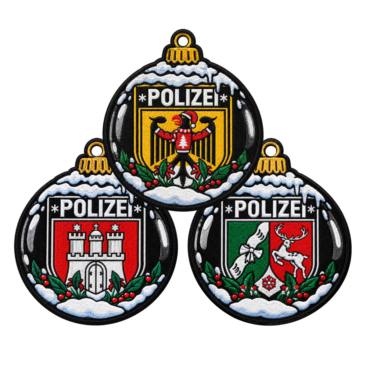 Polizei Weihnachtskugel Bundesländer + Bundespolizei Textil Patches