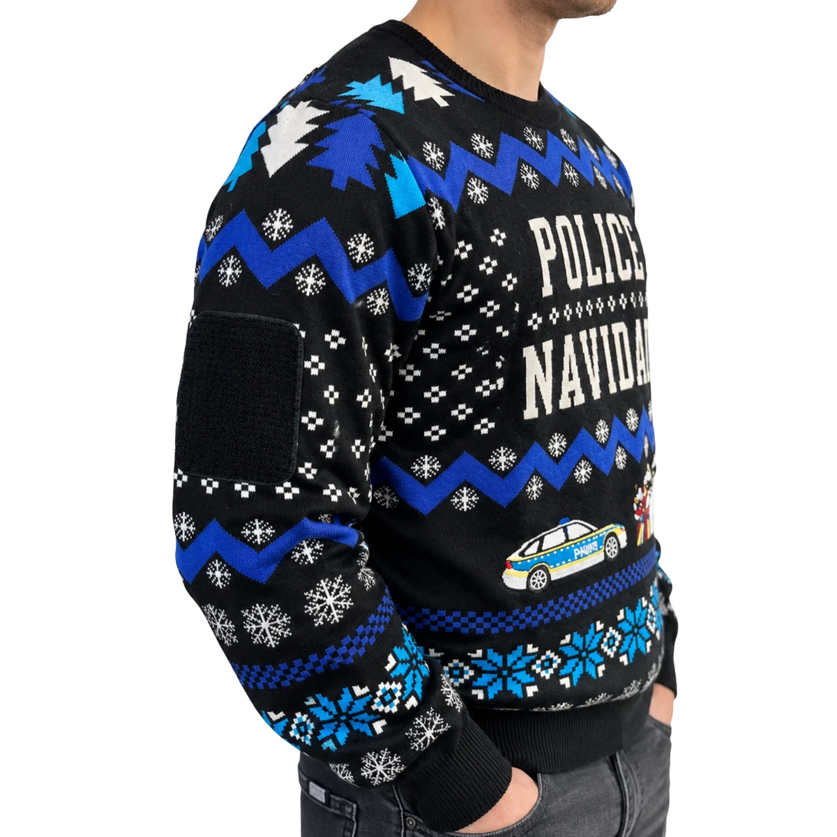 Police Navidad Xmas Sweater mit Patchklettfläche