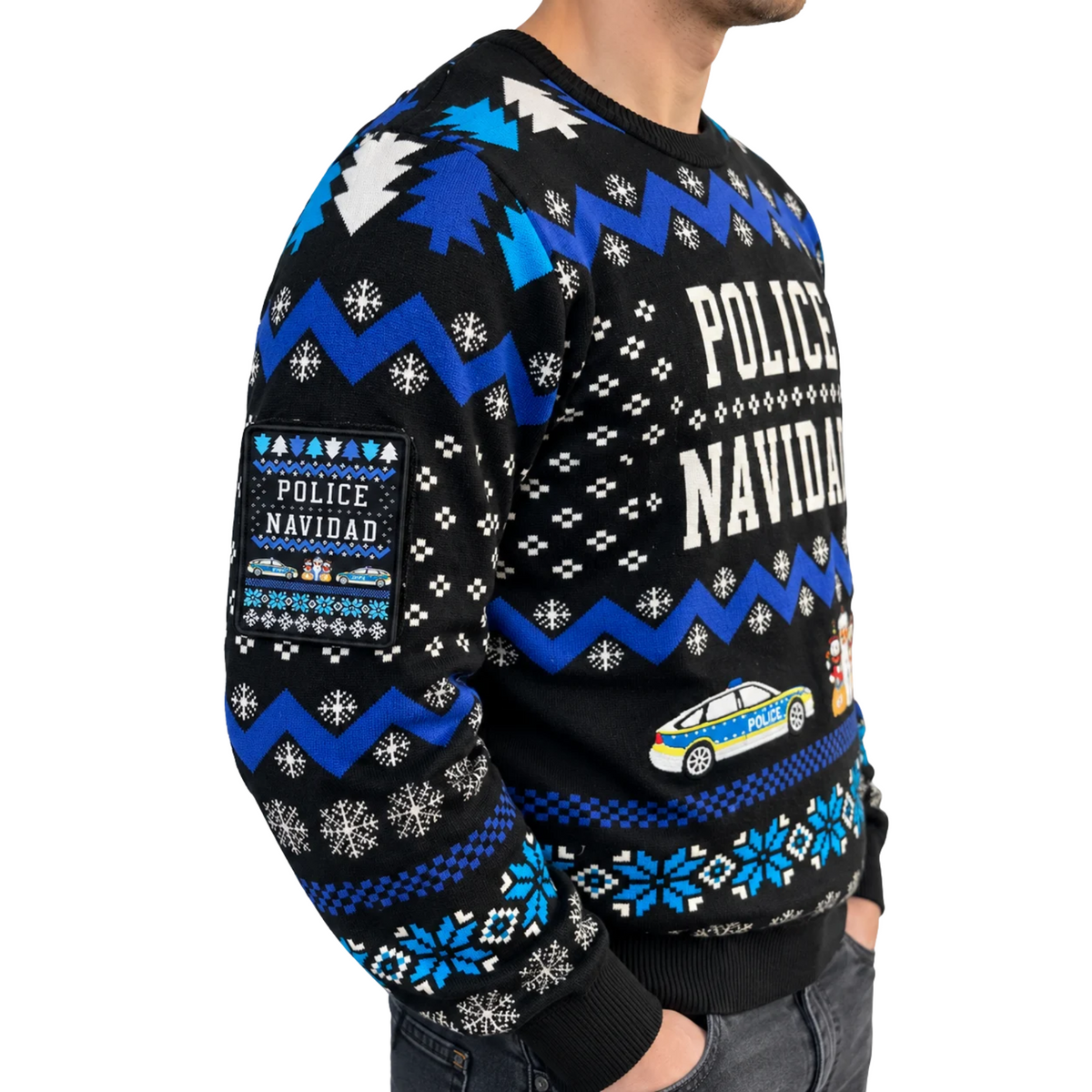 Police Navidad Xmas Sweater mit Patchklettfläche