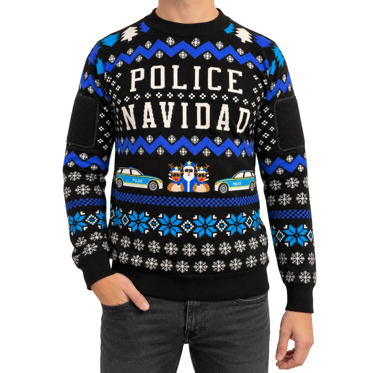 Police Navidad Xmas Sweater mit Patchklettfläche
