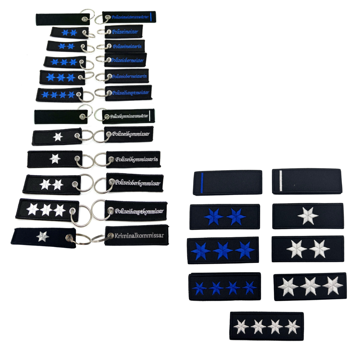 BUNDLE: Polizei Dienstgrad Textil Patches + Dienstgrad Schlüsselanhänger Textil