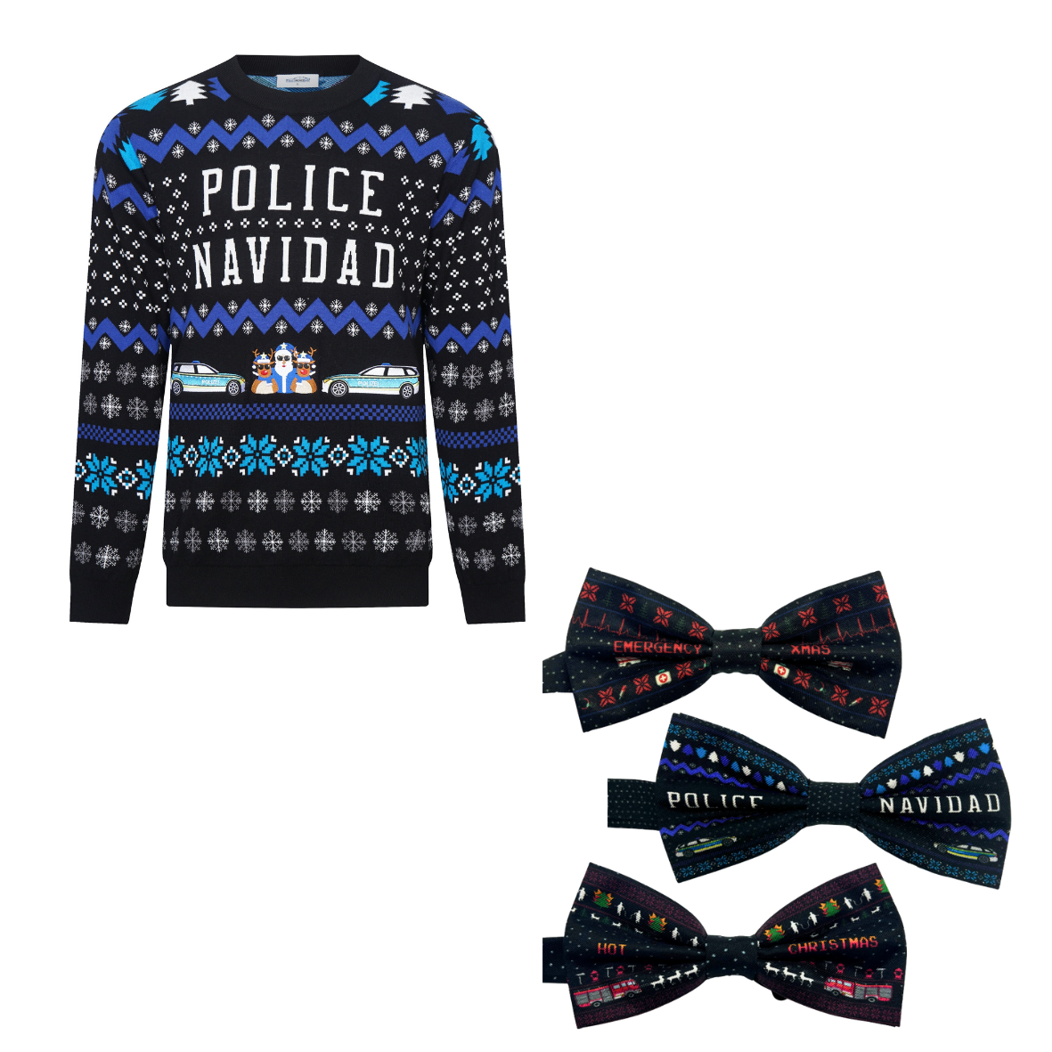 BUNDLE: Police Navidad Xmas Sweater mit Patchklettfläche + Christmas Edition Einsatzfliege