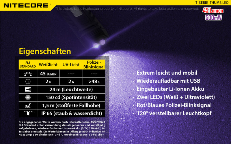 Nitecore Thumb UV - Cliplampe mit UV - Licht