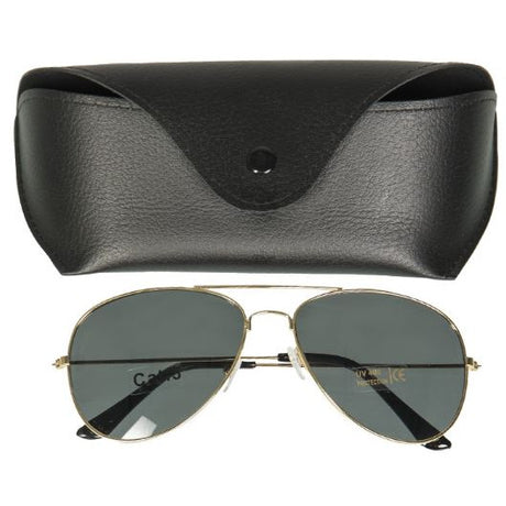 US aviator sunglasses gold with case