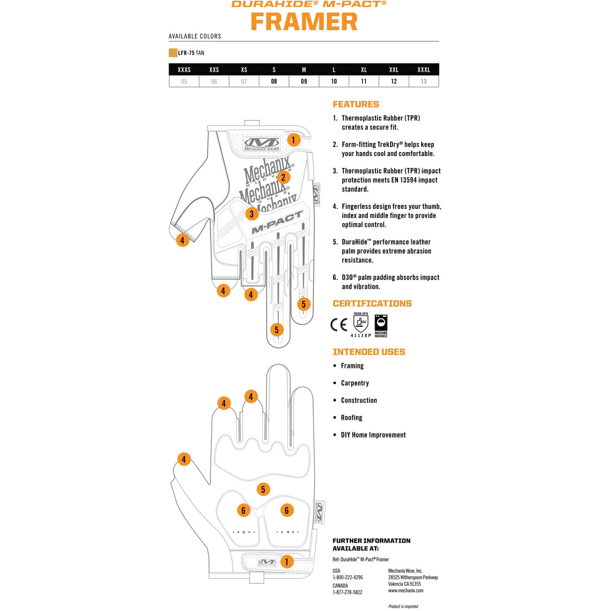 Mechanix M-Pact Fingerless Schwarz Handschuhe